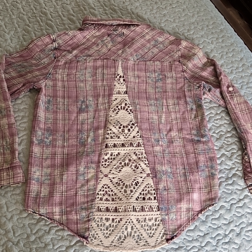 Lace BACK Plaid Top